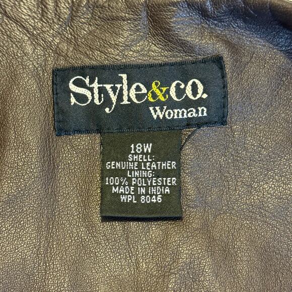 Style & Co. Chocolate Brown Genuine Leather Jacket – Women’s 18W - Picture 5 of 15